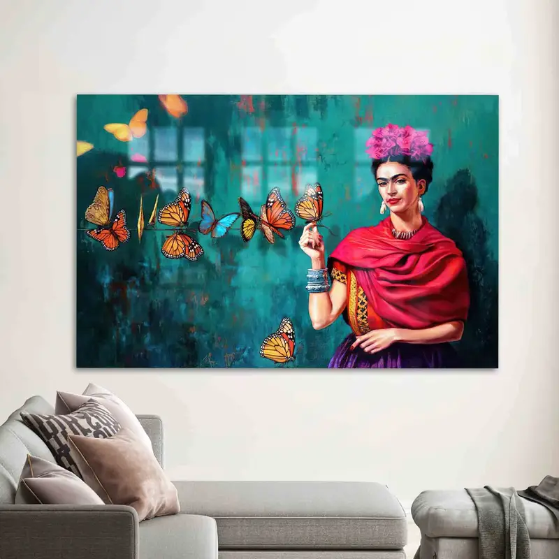 Frida Kahlo Soyut Cam: Modern, Renkli, Baskılı Lüks