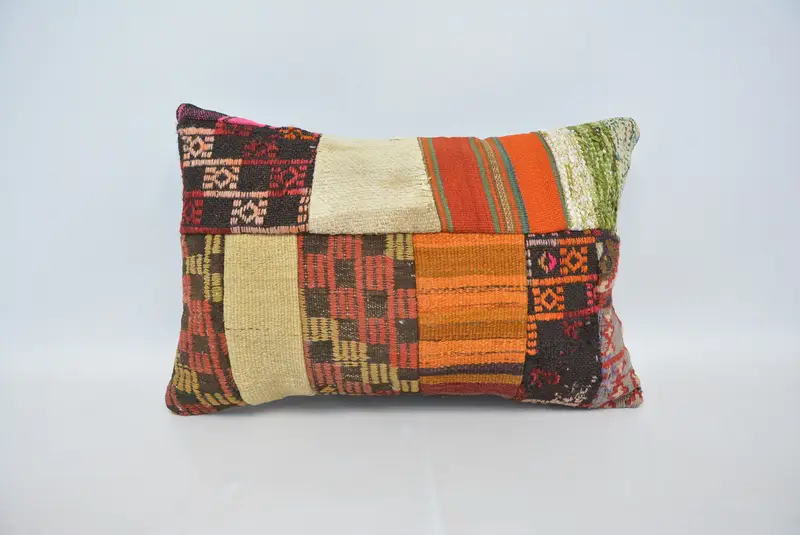 Kilim Cushion Sham, Pillow for Sofa, 16x24 Red Cushion, Pillow Cover, Vintage Pillow Cover, Retro Throw Pillow Sham, Turkish Kilim Pillow - 1