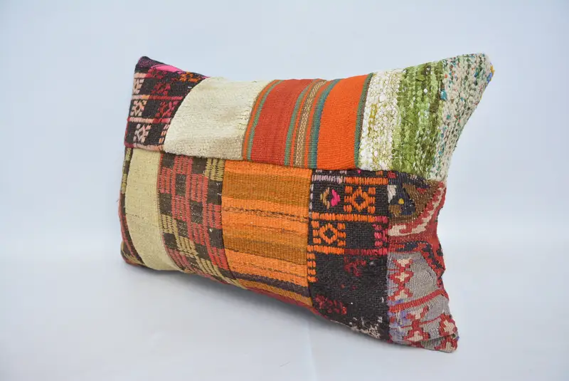 Kilim Cushion Sham, Pillow for Sofa, 16x24 Red Cushion, Pillow Cover, Vintage Pillow Cover, Retro Throw Pillow Sham, Turkish Kilim Pillow - 4