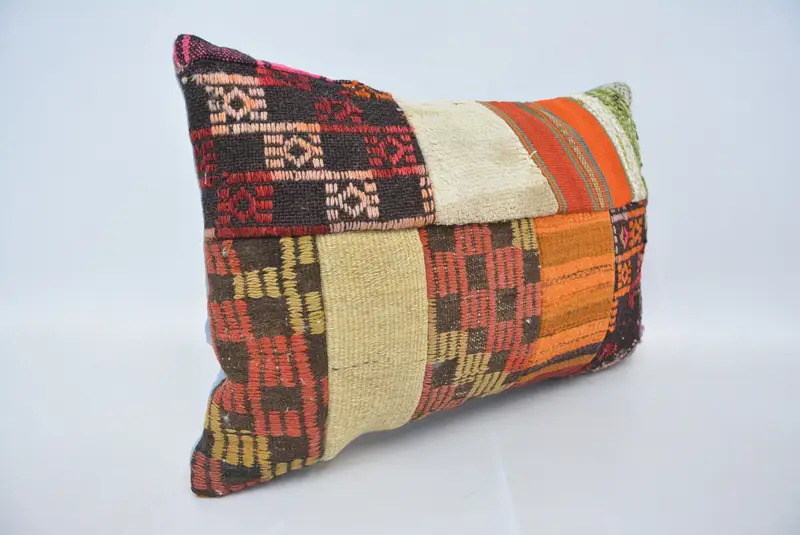 Kilim Cushion Sham, Pillow for Sofa, 16x24 Red Cushion, Pillow Cover, Vintage Pillow Cover, Retro Throw Pillow Sham, Turkish Kilim Pillow - 3