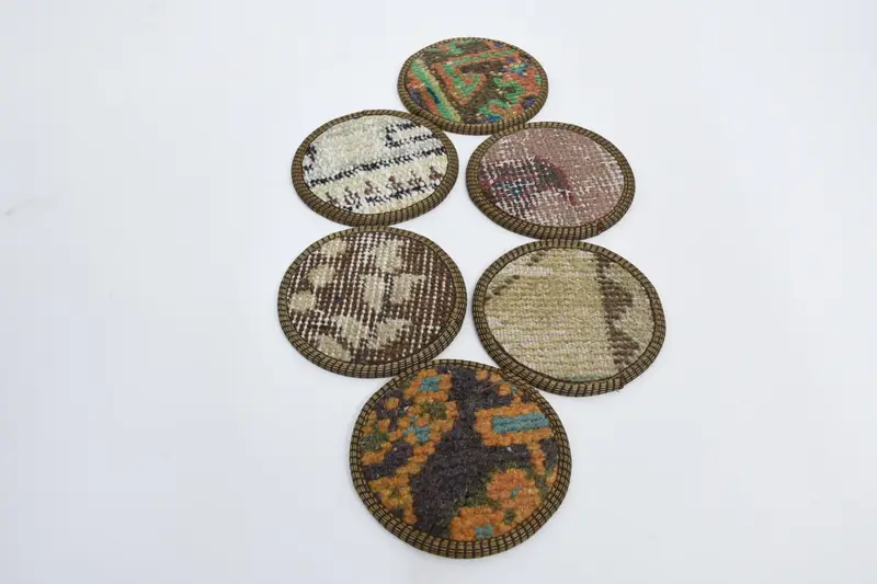 Brown and Beige Antique Rug Coaster, 5x5 Inches Decorative Table Coaster