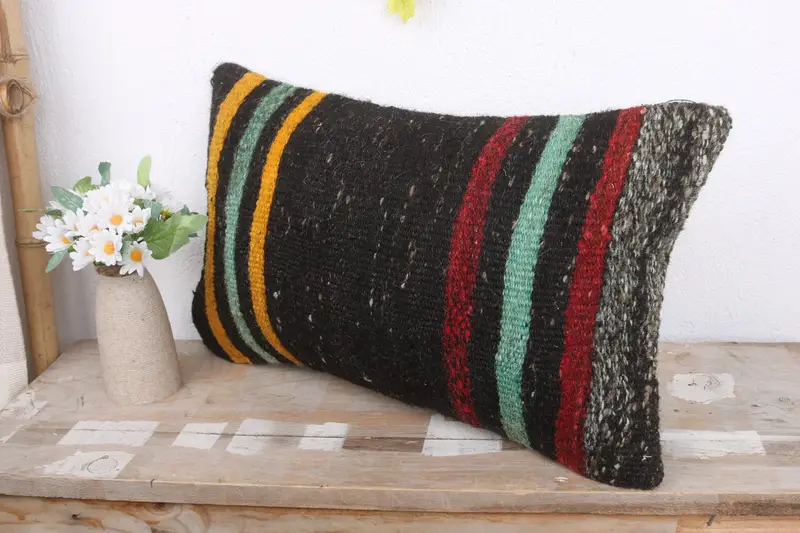 Pillow for Sofa, Vintage Kilim Pillow, Indoor Pillow Case, Patio Pillow Sham, Kilim Pillow Cover, Pillow, 12x20 Brown Cushion Case - 4