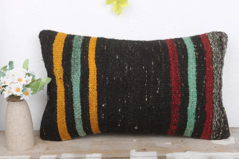 Pillow for Sofa, Vintage Kilim Pillow, Indoor Pillow Case, Patio Pillow Sham, Kilim Pillow Cover, Pillow, 12x20 Brown Cushion Case - 2