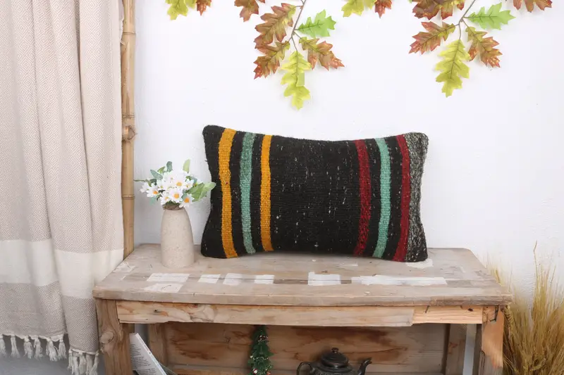 Pillow for Sofa, Vintage Kilim Pillow, Indoor Pillow Case, Patio Pillow Sham, Kilim Pillow Cover, Pillow, 12x20 Brown Cushion Case - 1