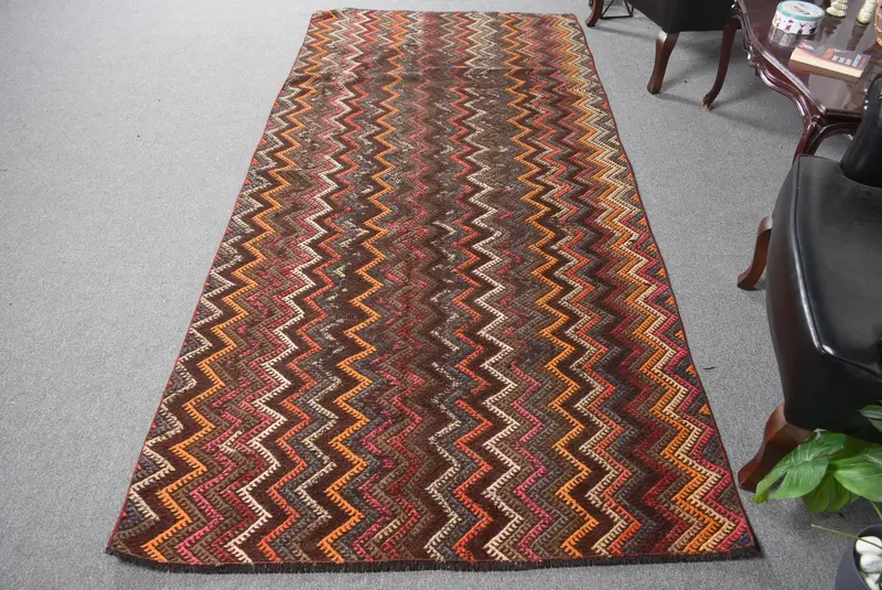 エレガントなブラウン&イエローラグ、4.3x9.2フィートフローラル&ペイズリー