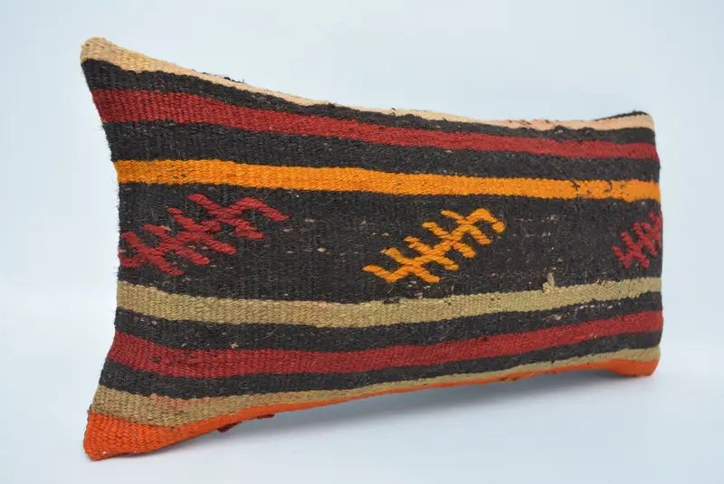 Vintage Kilim Pillow, Cushion, Antique Pillows, Interior Designer Pillow, Colorful Cushion Case, 12x24 Brown Cushion Case, Neutral Throw Cushion - 3