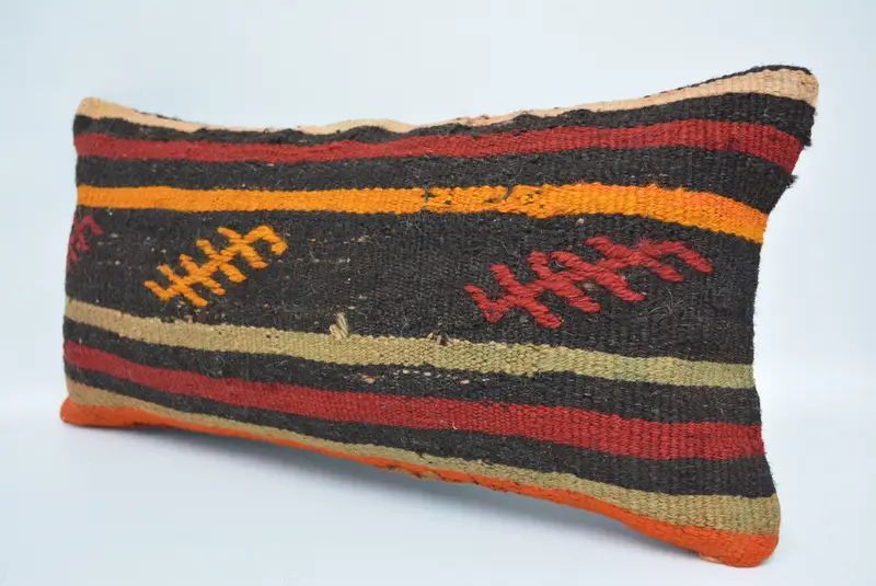 Vintage Kilim Pillow, Cushion, Antique Pillows, Interior Designer Pillow, Colorful Cushion Case, 12x24 Brown Cushion Case, Neutral Throw Cushion - 4