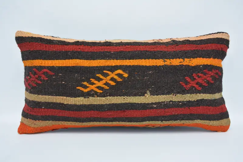 Vintage Kilim Pillow, Cushion, Antique Pillows, Interior Designer Pillow, Colorful Cushion Case, 12x24 Brown Cushion Case, Neutral Throw Cushion - 1