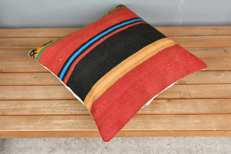 Pillow Cover, Ethnic Pillow Cover Cushion Cover, 18x18 Red Pillow Case, Home Decor Pillow, Turkish Kilim Pillow, Boho Pillow - 2