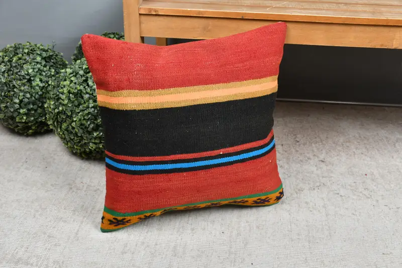 Pillow Cover, Ethnic Pillow Cover Cushion Cover, 18x18 Red Pillow Case, Home Decor Pillow, Turkish Kilim Pillow, Boho Pillow - 7