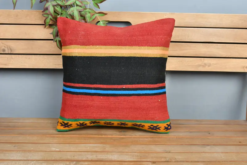 Pillow Cover, Ethnic Pillow Cover Cushion Cover, 18x18 Red Pillow Case, Home Decor Pillow, Turkish Kilim Pillow, Boho Pillow - 6