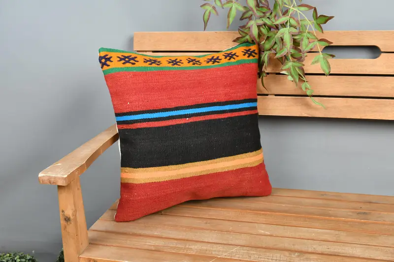 Pillow Cover, Ethnic Pillow Cover Cushion Cover, 18x18 Red Pillow Case, Home Decor Pillow, Turkish Kilim Pillow, Boho Pillow - 1
