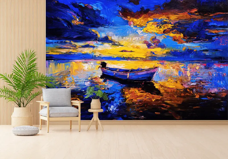 エレガントな海の風景ボート壁紙 - プリントされた抽象的な自然の装飾