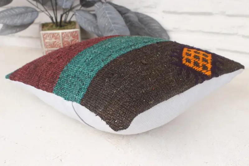 Lounge Throw Cushion Case, Pillow Sham, Pillow for Sofa, 14x14 Green Pillow, Kilim Pillow, Kilim Pillow Cover, Neutral Throw Cushion Case - 6