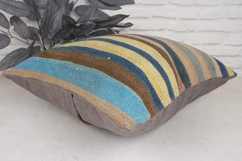Vintage Kilim Throw Pillow, Floor Cushion Case, 20x20 Blue Pillow Sham, Bolster Throw Pillow Case, Gift Pillow, Cushion, Boho Pillow - 6