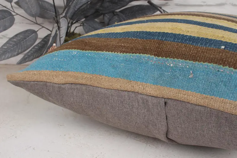 Vintage Kilim Throw Pillow, Floor Cushion Case, 20x20 Blue Pillow Sham, Bolster Throw Pillow Case, Gift Pillow, Cushion, Boho Pillow - 7