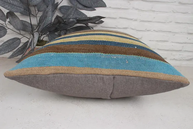 Vintage Kilim Throw Pillow, Floor Cushion Case, 20x20 Blue Pillow Sham, Bolster Throw Pillow Case, Gift Pillow, Cushion, Boho Pillow - 5