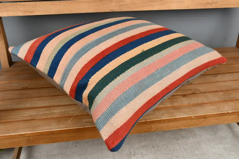 Pillow Sham, 24x24 Blue Cushion Cover, Indoor Cushion Case, Handmade Kilim Cushion, Pillow for Sofa, Boho Pillow Sham Cover - 2