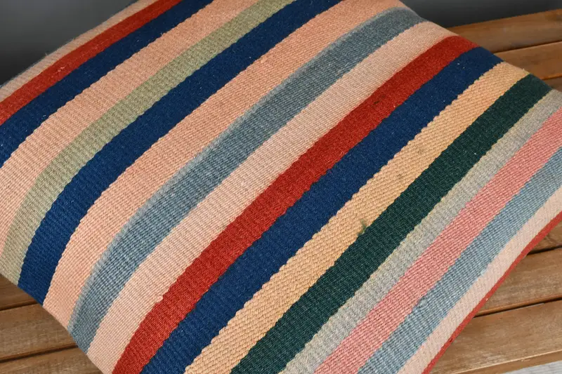 Pillow Sham, 24x24 Blue Cushion Cover, Indoor Cushion Case, Handmade Kilim Cushion, Pillow for Sofa, Boho Pillow Sham Cover - 4