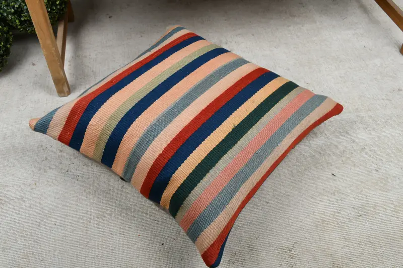 Pillow Sham, 24x24 Blue Cushion Cover, Indoor Cushion Case, Handmade Kilim Cushion, Pillow for Sofa, Boho Pillow Sham Cover - 8