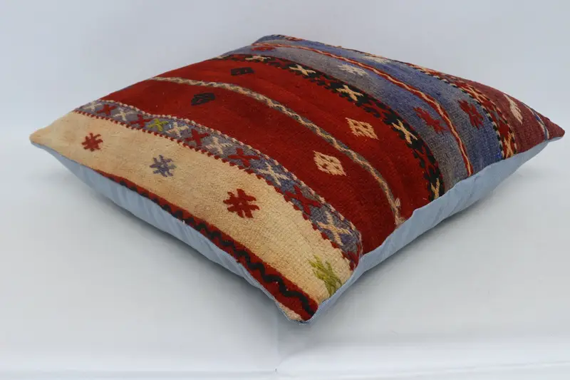 Turkish Bench Pillow Sham, Kilim Pillow, 28x28 Red Pillow Sham, Pillow for Sofa, Kilim Rug Cushion Case, Cushion Case, Pillow for Couch, Bed Pillow - 6