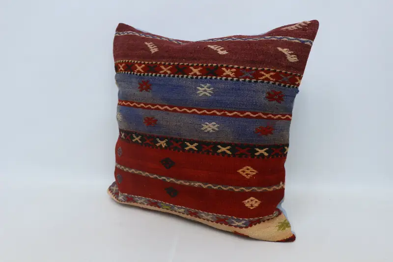 Turkish Bench Pillow Sham, Kilim Pillow, 28x28 Red Pillow Sham, Pillow for Sofa, Kilim Rug Cushion Case, Cushion Case, Pillow for Couch, Bed Pillow - 4