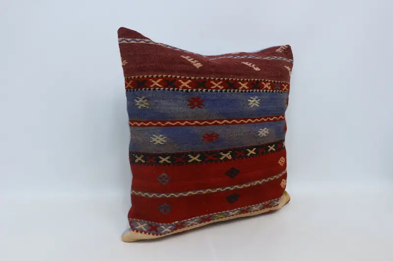 Turkish Bench Pillow Sham, Kilim Pillow, 28x28 Red Pillow Sham, Pillow for Sofa, Kilim Rug Cushion Case, Cushion Case, Pillow for Couch, Bed Pillow - 3