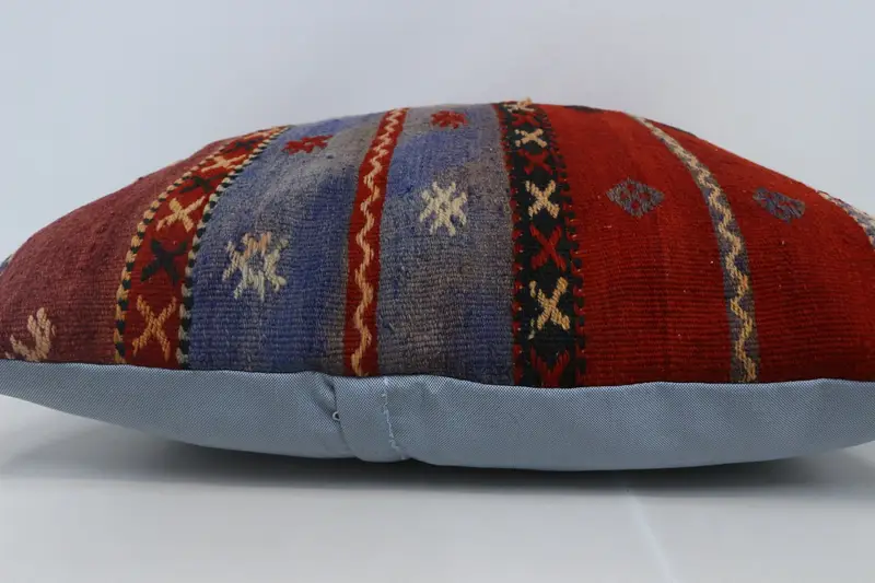 Turkish Bench Pillow Sham, Kilim Pillow, 28x28 Red Pillow Sham, Pillow for Sofa, Kilim Rug Cushion Case, Cushion Case, Pillow for Couch, Bed Pillow - 5