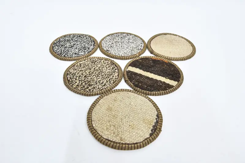 Posavasos de rayas marrones y beige, posavasos de alfombras turcas tejidas