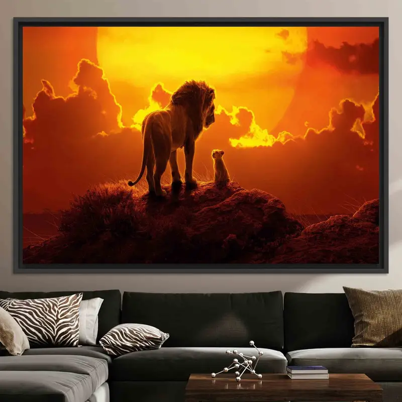 Moderne Löwen-Leinwand: Elegantes Bauernhausdekor mit leuchtenden Orangetönen