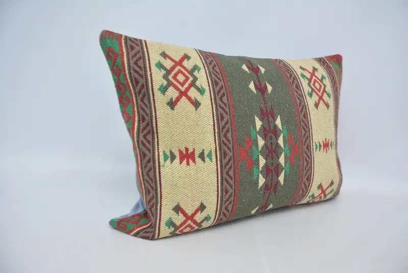 Indoor Cushion, 20x28 Green Pillow Sham, Yoga Pillow Case, Handmade Kilim Cushion, Kilim Pillow, Cushion, Aztec Pillow Cover, Kilim Pillow Cover - 3