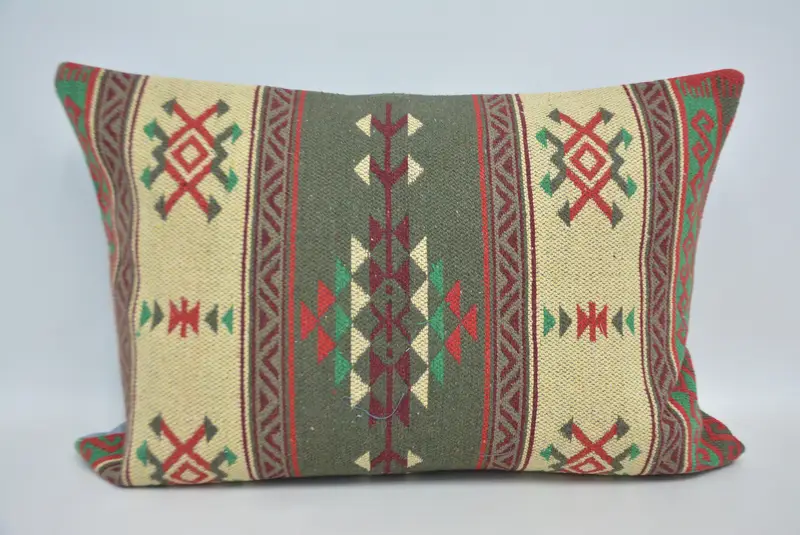 Indoor Cushion, 20x28 Green Pillow Sham, Yoga Pillow Case, Handmade Kilim Cushion, Kilim Pillow, Cushion, Aztec Pillow Cover, Kilim Pillow Cover - 1