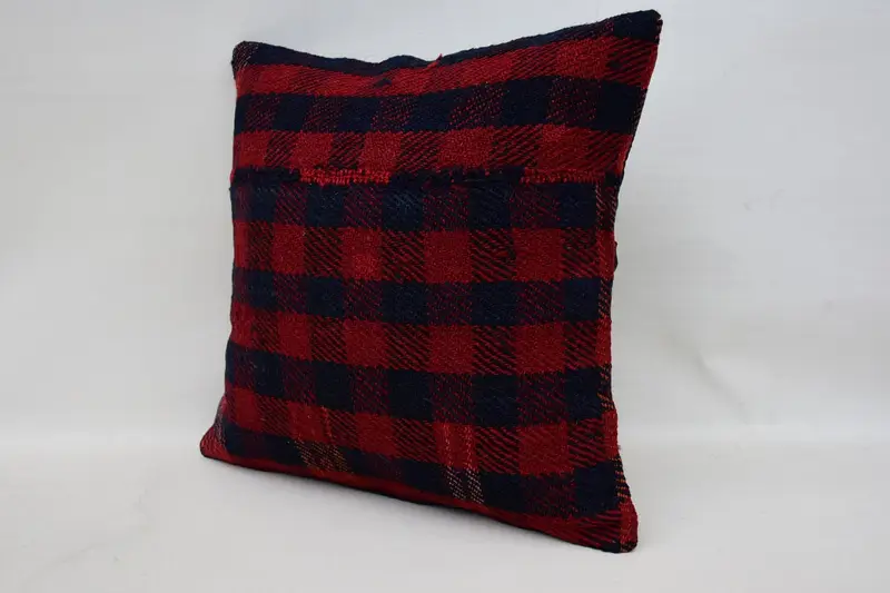 Handmade Throw Cushion Case, 16x16 Red Pillow Sham, Ethnic Pillow Cover, Kilim Pillow, Antique Pillows, Pillow Case, Ethnical Kilim Rug Pillow - 3