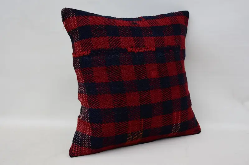 Handmade Throw Cushion Case, 16x16 Red Pillow Sham, Ethnic Pillow Cover, Kilim Pillow, Antique Pillows, Pillow Case, Ethnical Kilim Rug Pillow - 2