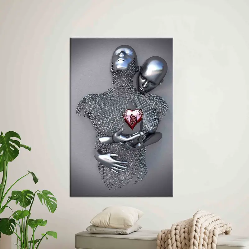 Romantic 3D Metallic Couple Canvas: Elegant Valentine's Day Gift