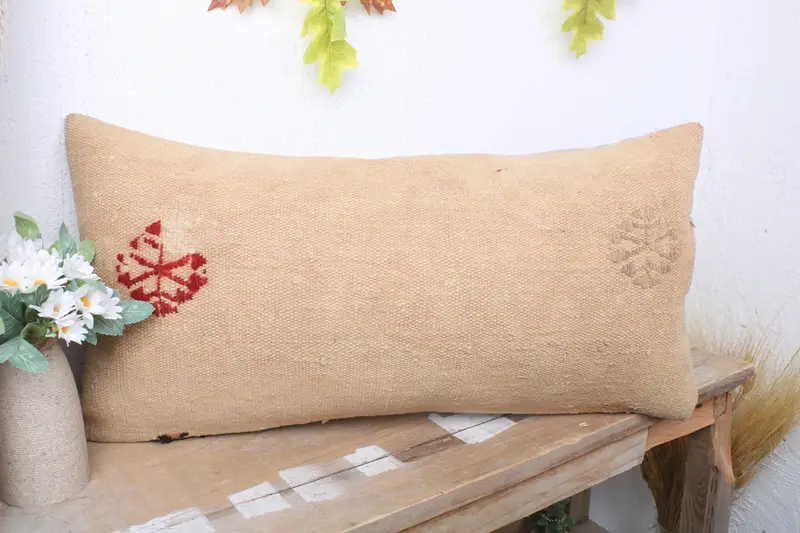 Kilimkissen, Bodenkissen, Sofa -Kissengehäuse, 12x24 Beige Kissen, Kissenbedeckung, ethnische Kilimteppichkissen, Boho -Kissenscheinabdeckung - 4