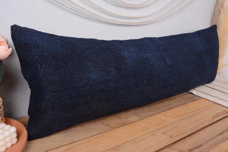 Blaues südwestliches besticktes Kissen, 16x48 Vintage Kissen