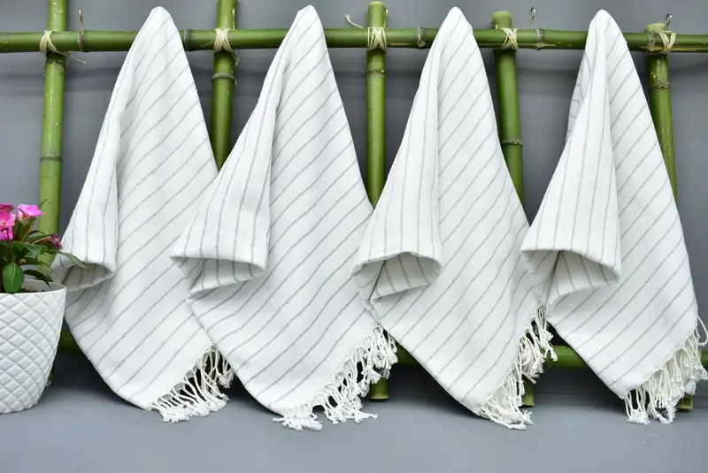 Handmade Light Gray Striped Bath Towel, 70x40 Inches, Organic Cotton