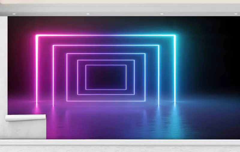Baskılı Duvar Kağıdı: Işık Portalı, Neon Tüneli, Lazer Çizgileri