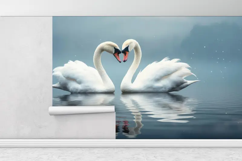 Two Swans Wall Paper, Animal Wall Stickers, Swans In Love Wall Art, Love Wall Mural, Self Adhesive Paper, Paper Wall Art, - 7