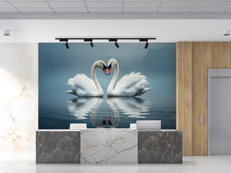 Two Swans Wall Paper, Animal Wall Stickers, Swans In Love Wall Art, Love Wall Mural, Self Adhesive Paper, Paper Wall Art, - 8
