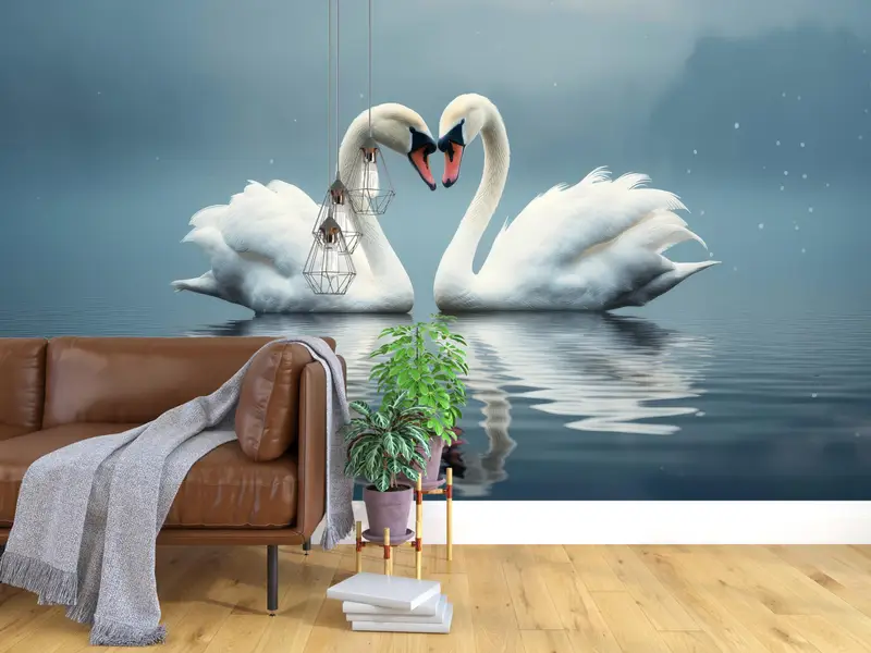 Two Swans Wall Paper, Animal Wall Stickers, Swans In Love Wall Art, Love Wall Mural, Self Adhesive Paper, Paper Wall Art, - 4