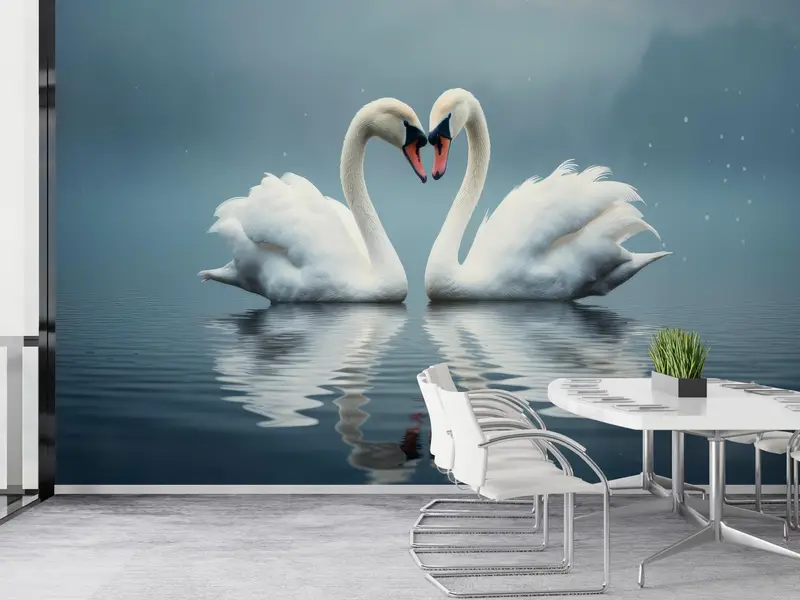 Two Swans Wall Paper, Animal Wall Stickers, Swans In Love Wall Art, Love Wall Mural, Self Adhesive Paper, Paper Wall Art, - 9