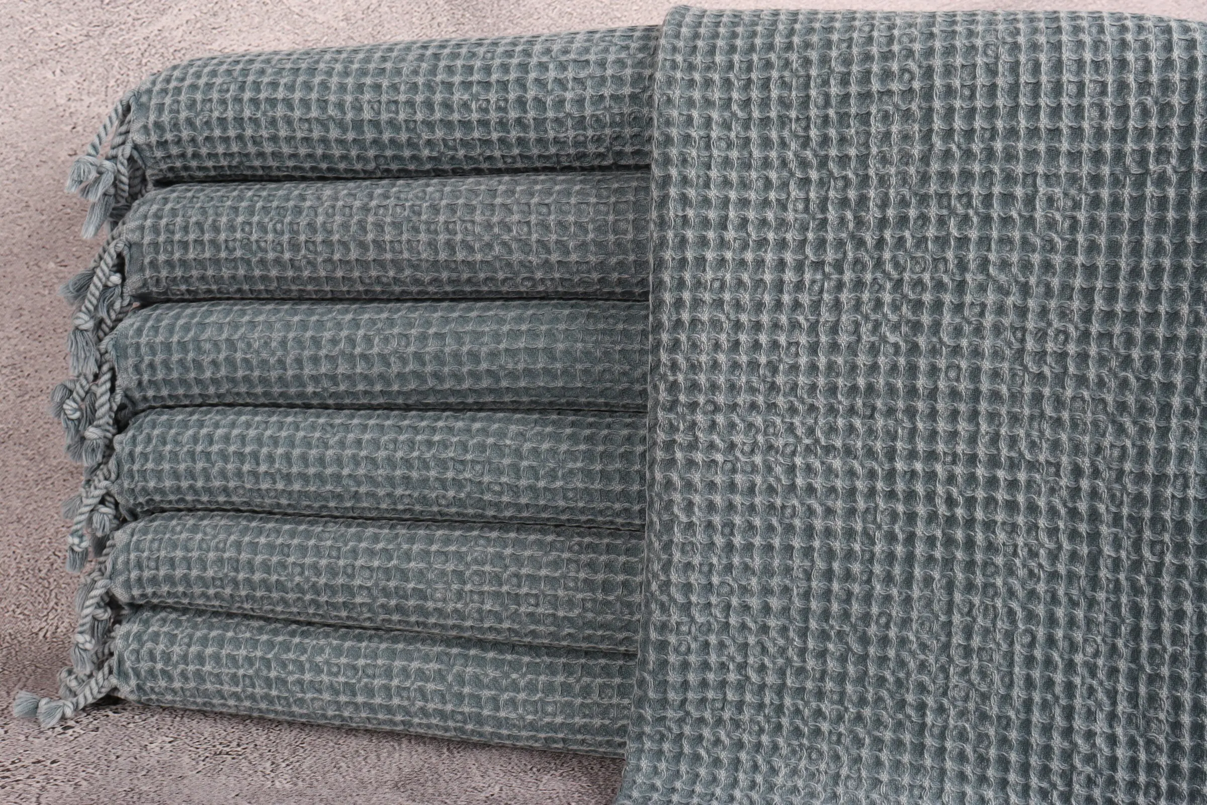 Dish Towel Waffle Napkin Monogrammed, Gray, Beige, Organic Cotton, 20x40 Inches - 1