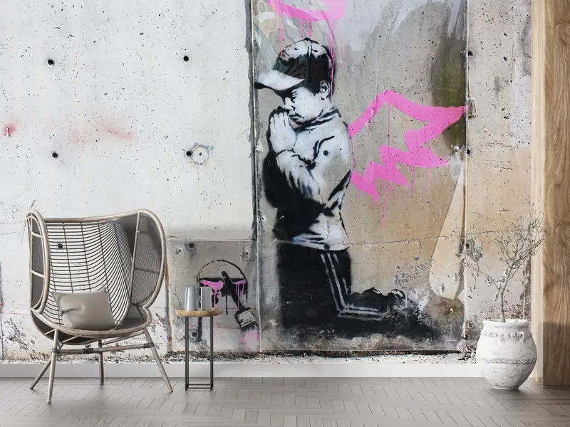Banksy Boy Wall Print, Street Wallpaper, Banksy Wall Print, Banksy Pink Wings Wall Painting, Banksy Graffiti Wallpaper, - 7