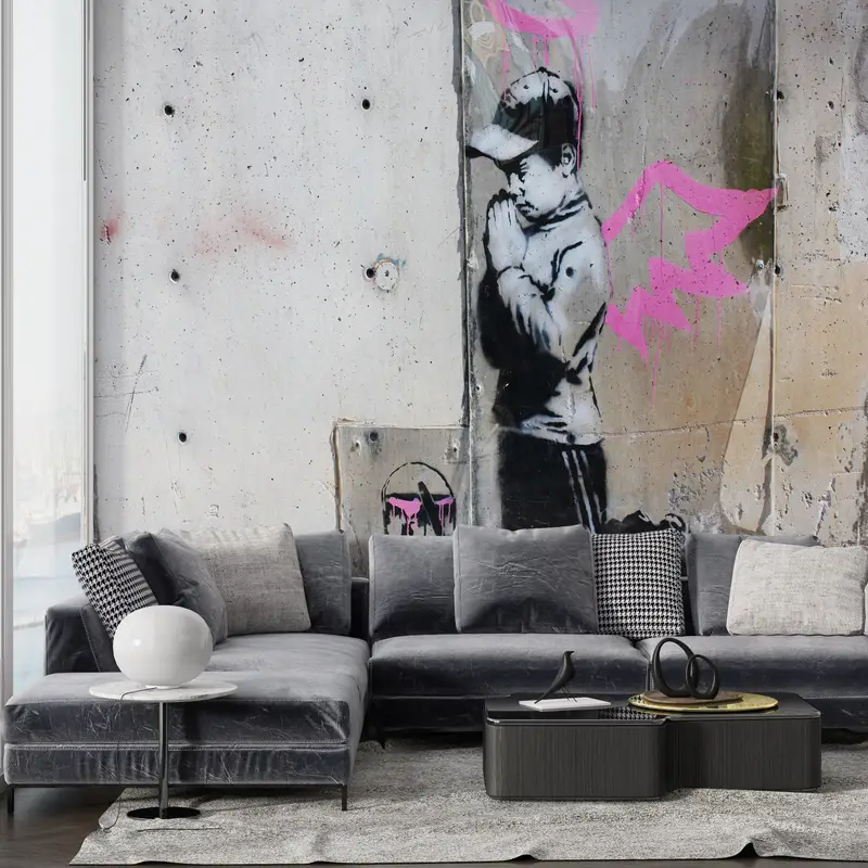 Banksy Boy Wall Print, Street Wallpaper, Banksy Wall Print, Banksy Pink Wings Wall Painting, Banksy Graffiti Wallpaper, - 1