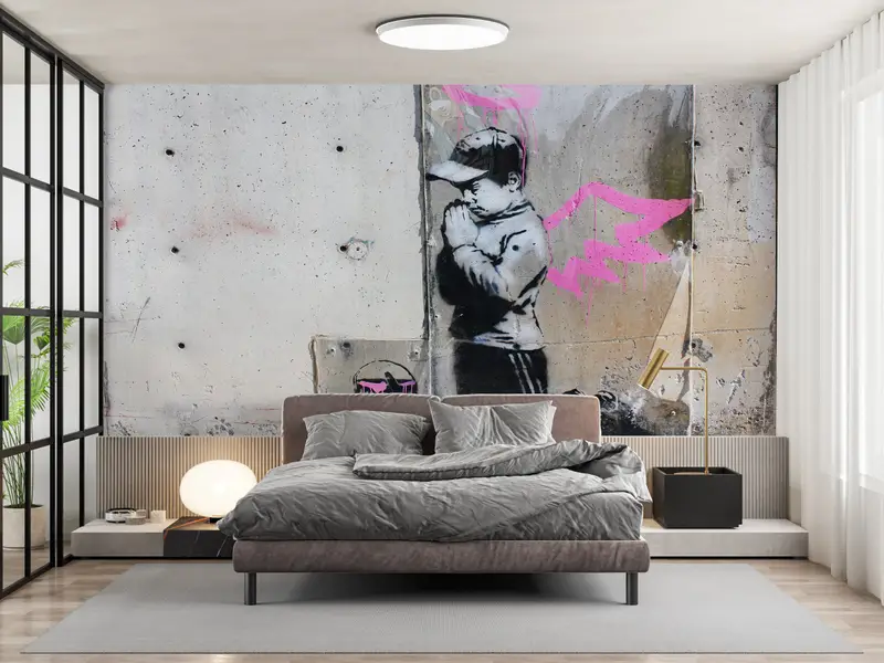 Banksy Boy Wall Print, Street Wallpaper, Banksy Wall Print, Banksy Pink Wings Wall Painting, Banksy Graffiti Wallpaper, - 2