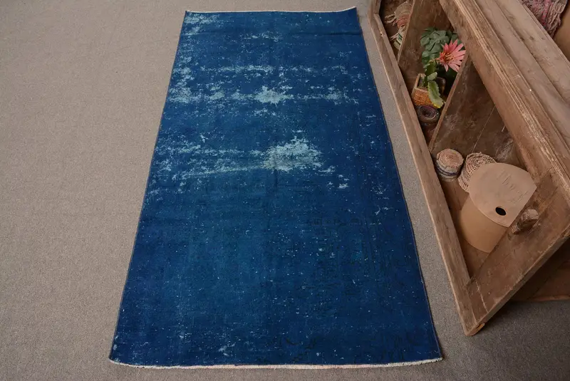 Alfombra floral azul y negra, decoración elegante para el hogar de 3,1x6,3 pies