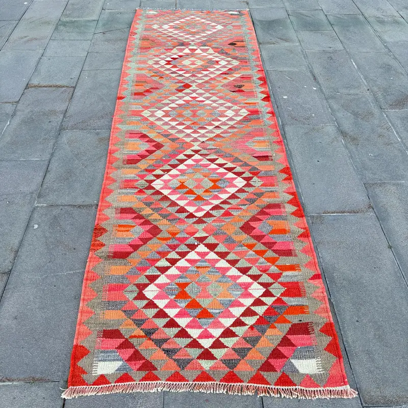 Kırmızı & Yeşil Bordürlü Halı, 2.9x10 ft Zarif Dekor