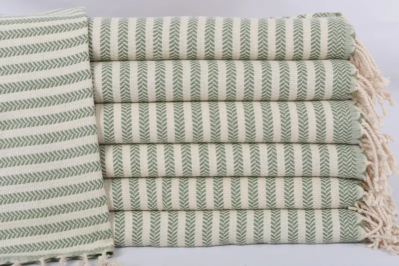 Olive Green Chevron Turkish Hand Towel, 40x18 Inches
